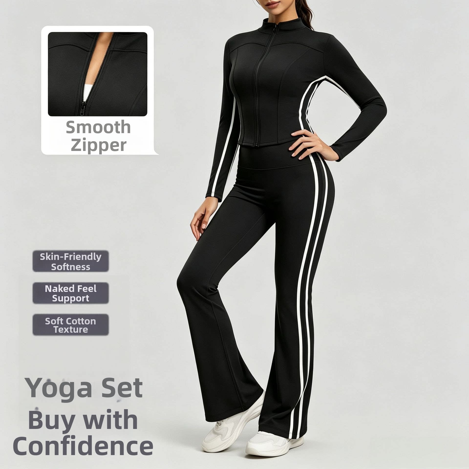 Yoga Fitness Jacket - Women Striped Fall Workout Set High