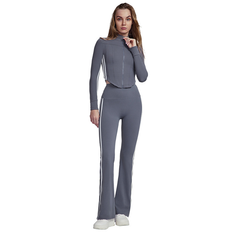 Women Striped Fall Workout Set - огляд і ціна Yoga Fitness Jacket